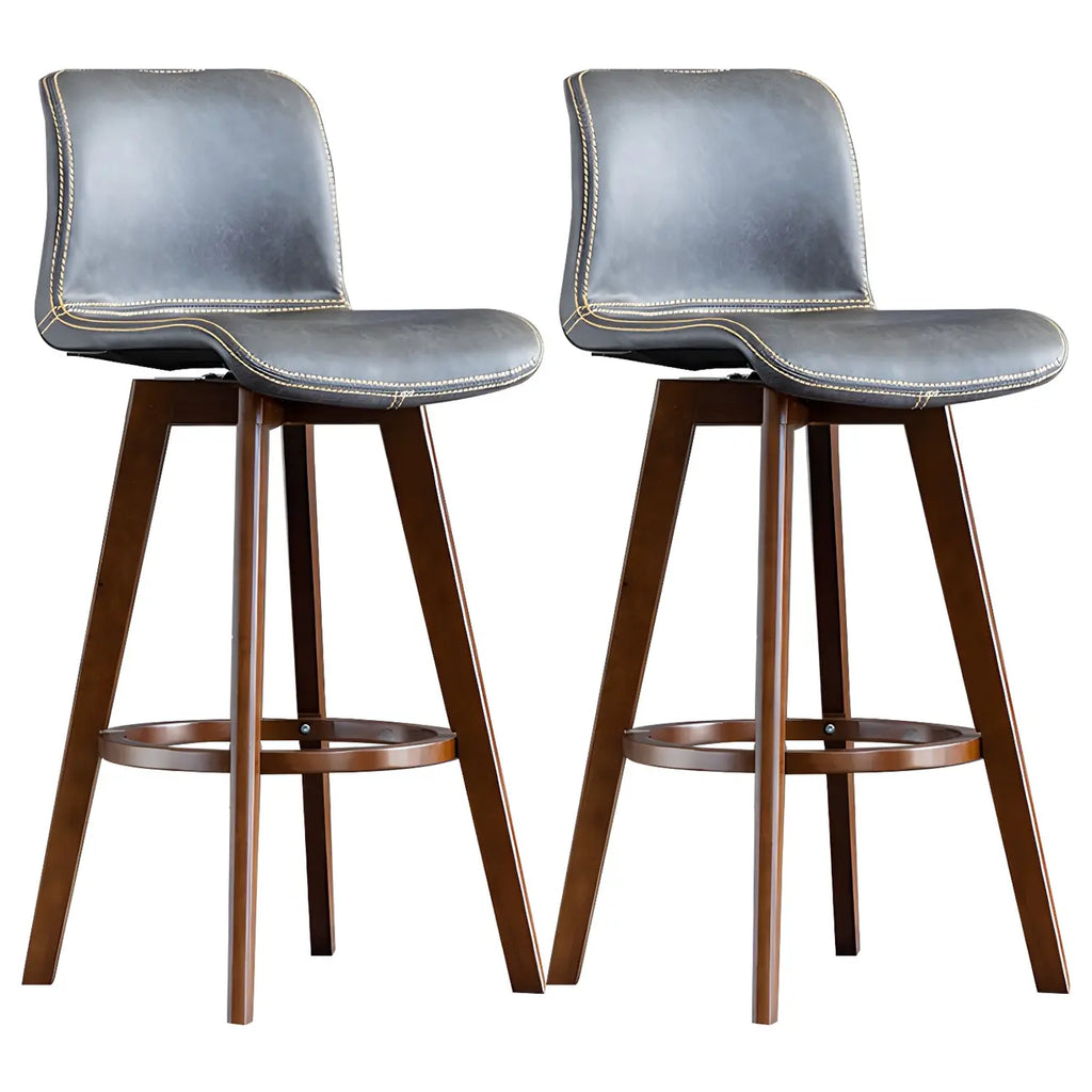 Mid-Century Distressed Leather Swivel Bar Stool with Back