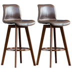 Mid-Century Distressed Leather Swivel Bar Stool with Back