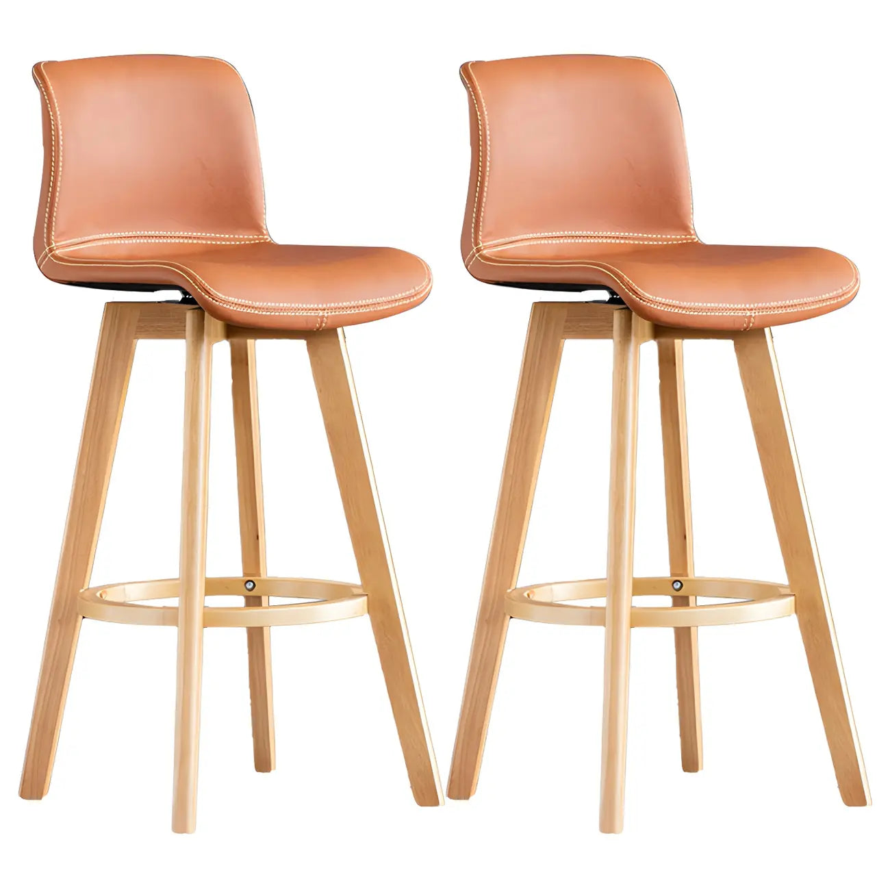 Mid-Century Distressed Leather Swivel Bar Stool with Back