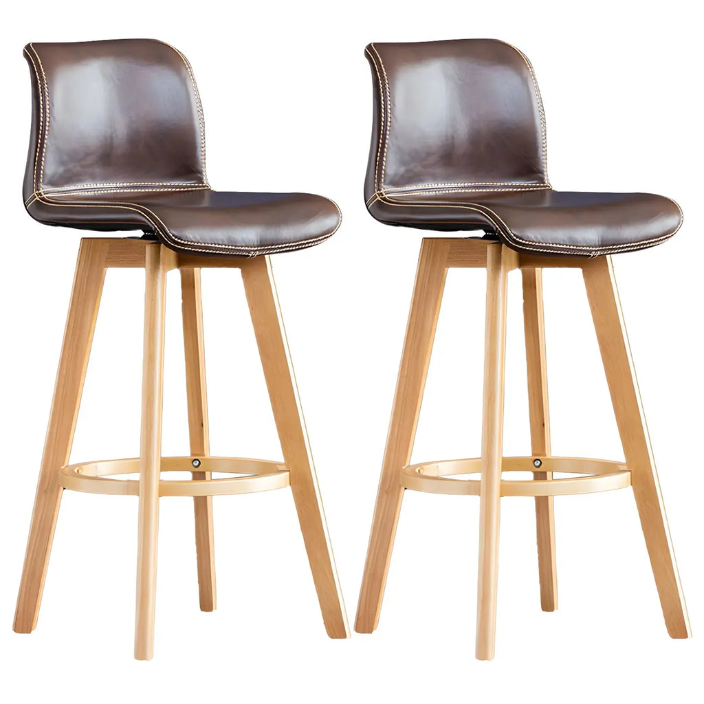 Mid-Century Distressed Leather Swivel Bar Stool with Back