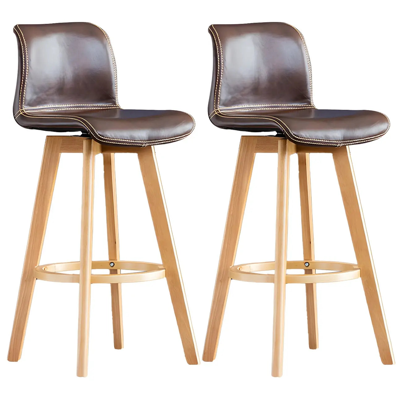 Mid-Century Distressed Leather Swivel Bar Stool with Back