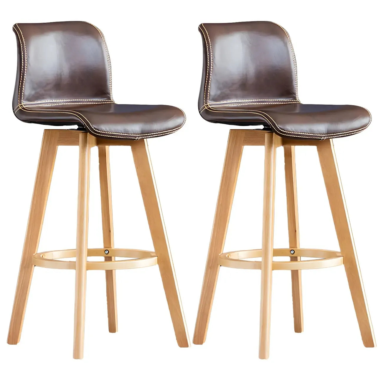 Mid-Century Distressed Leather Swivel Bar Stool with Back