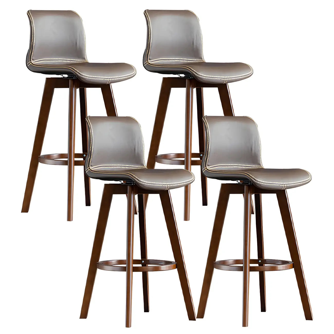 Mid-Century Distressed Leather Swivel Bar Stool with Back