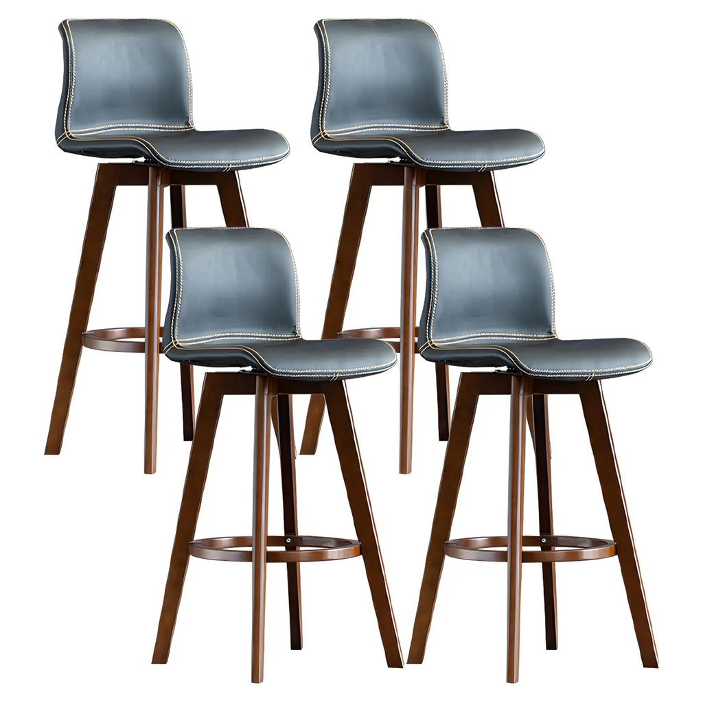 Mid-Century Distressed Leather Swivel Bar Stool with Back