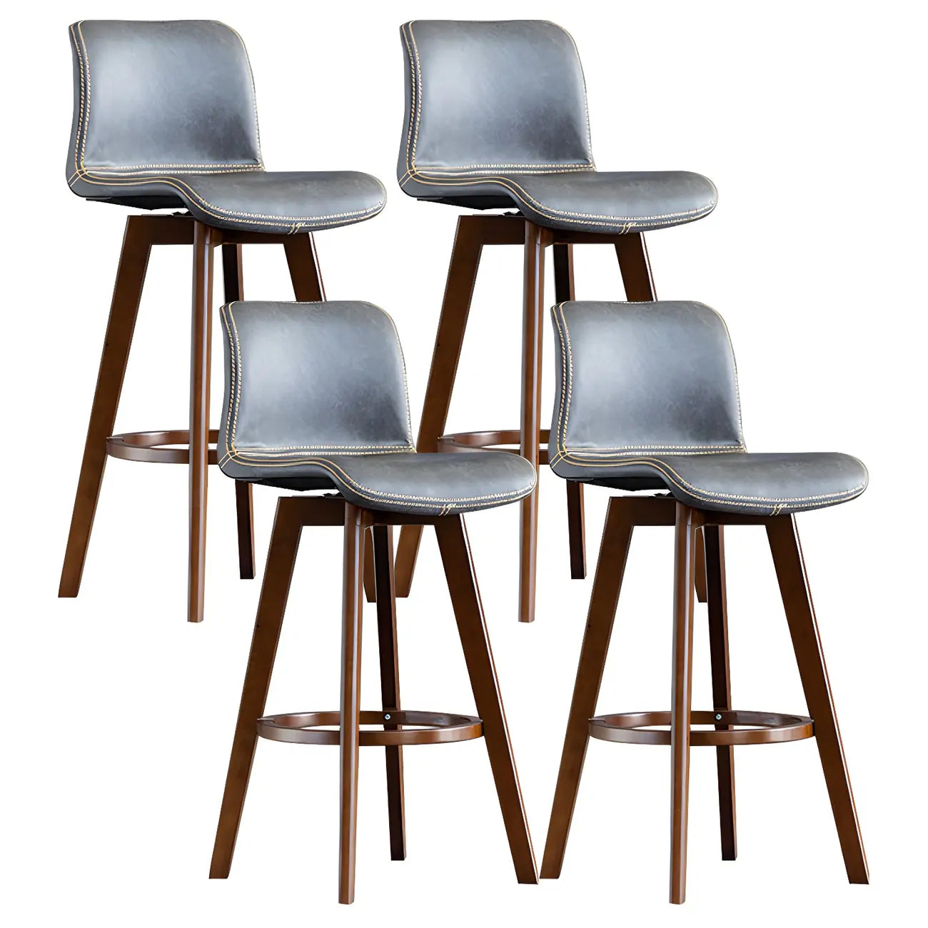 Mid-Century Distressed Leather Swivel Bar Stool with Back