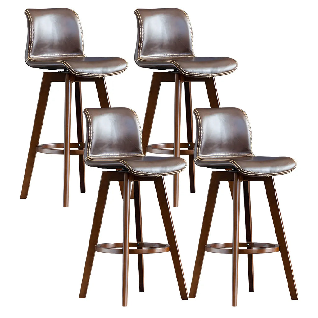 Mid-Century Distressed Leather Swivel Bar Stool with Back