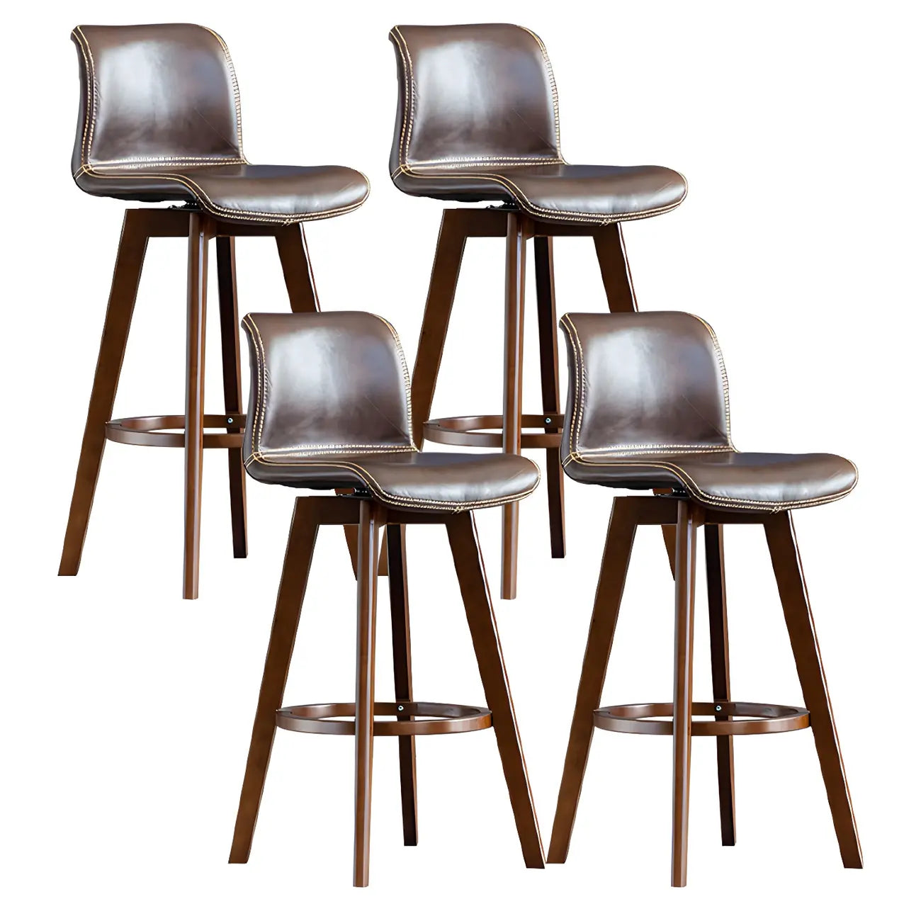 Mid-Century Distressed Leather Swivel Bar Stool with Back