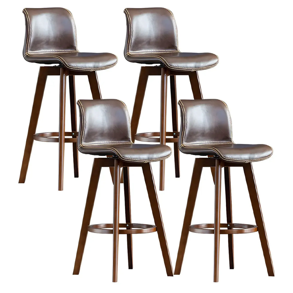 Mid-Century Distressed Leather Swivel Bar Stool with Back