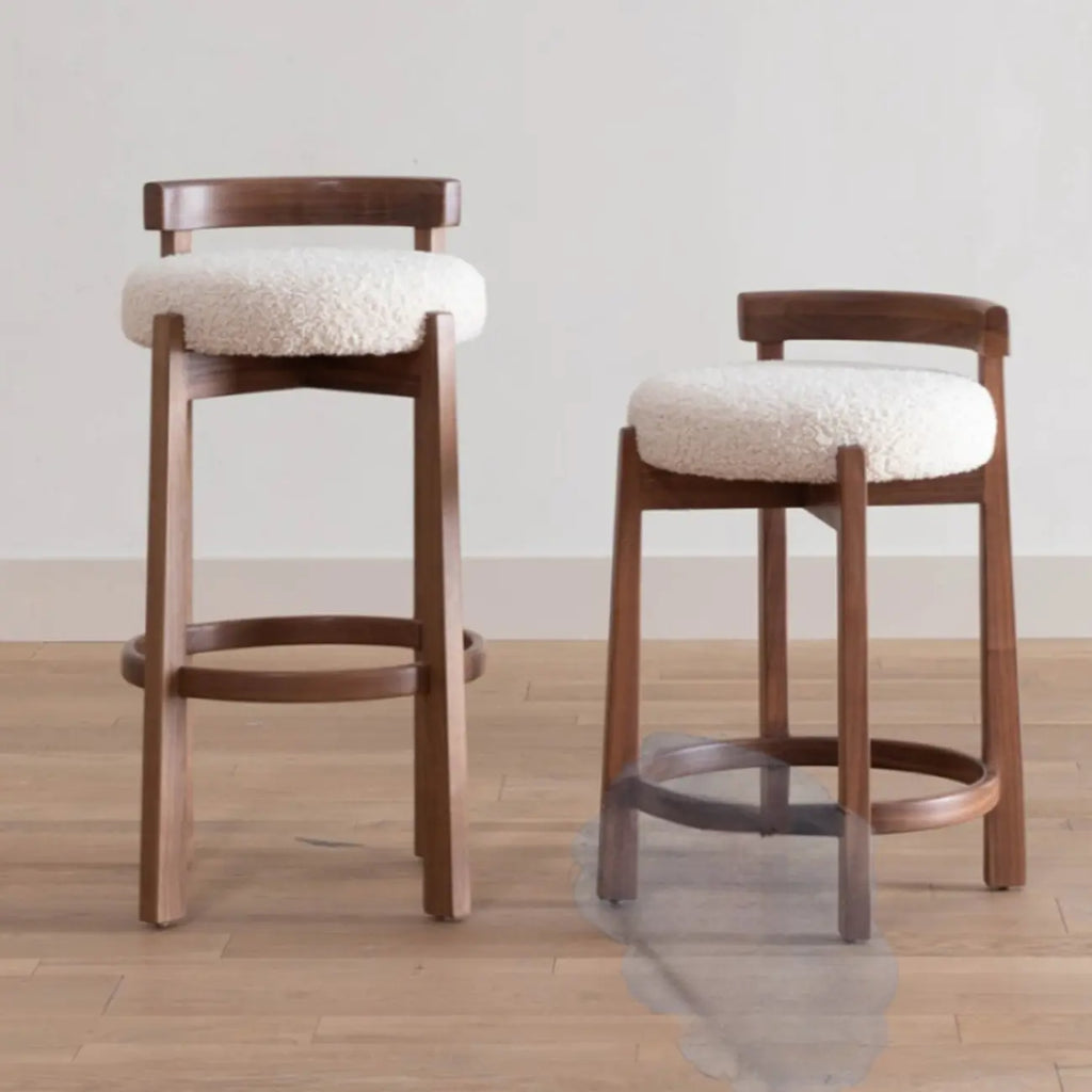 Glam Wooden Cushioned Bar Stools with Round Seat for Home Bar