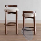 Glam Wooden Cushioned Bar Stools with Round Seat for Home Bar