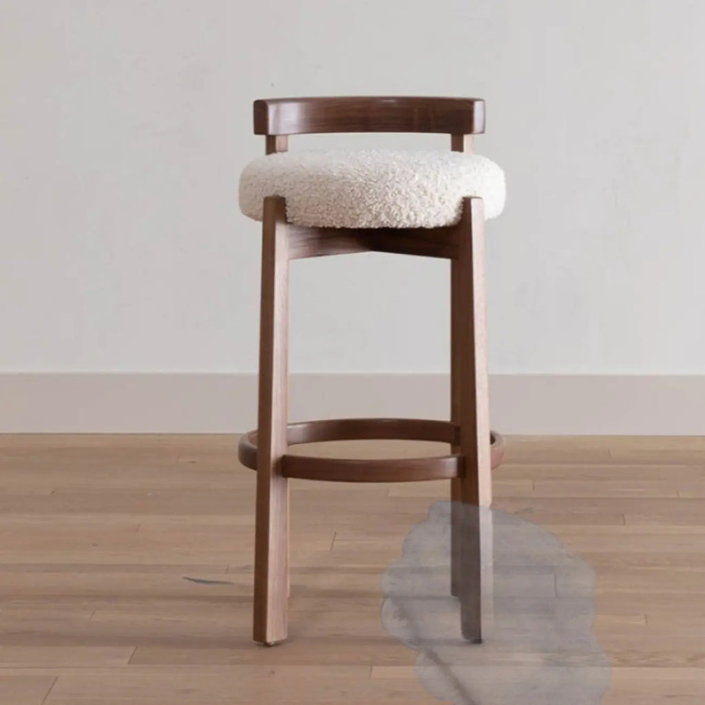 Glam Wooden Cushioned Bar Stools with Round Seat for Home Bar