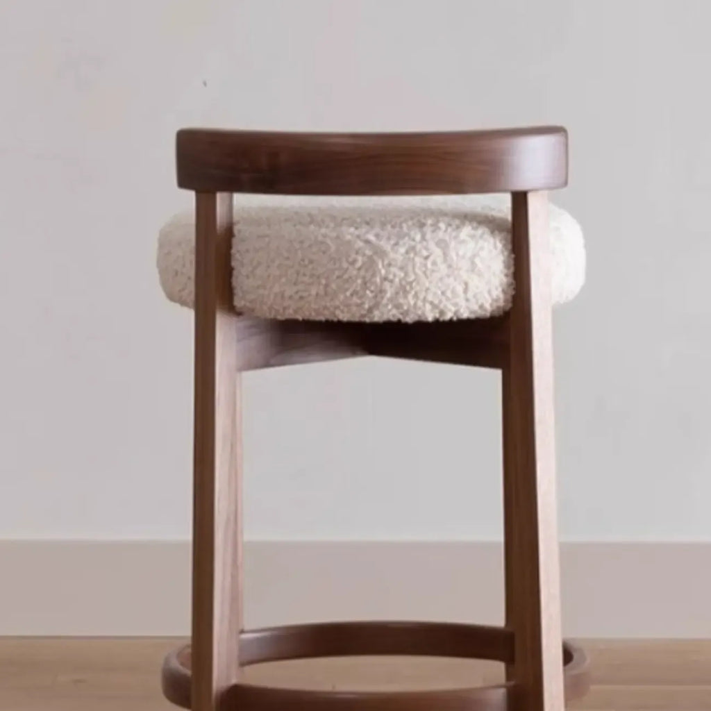 Glam Wooden Cushioned Bar Stools with Round Seat for Home Bar