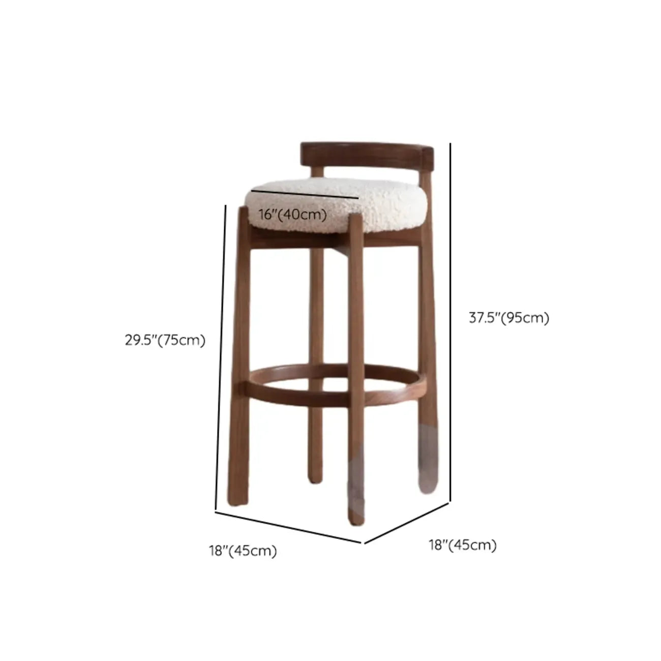 Glam Wooden Cushioned Bar Stools with Round Seat for Home Bar