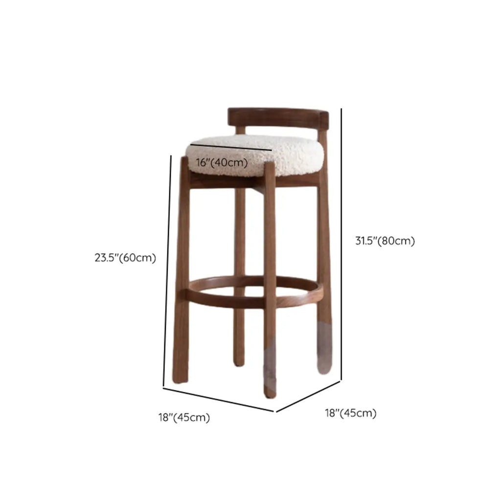 Glam Wooden Cushioned Bar Stools with Round Seat for Home Bar
