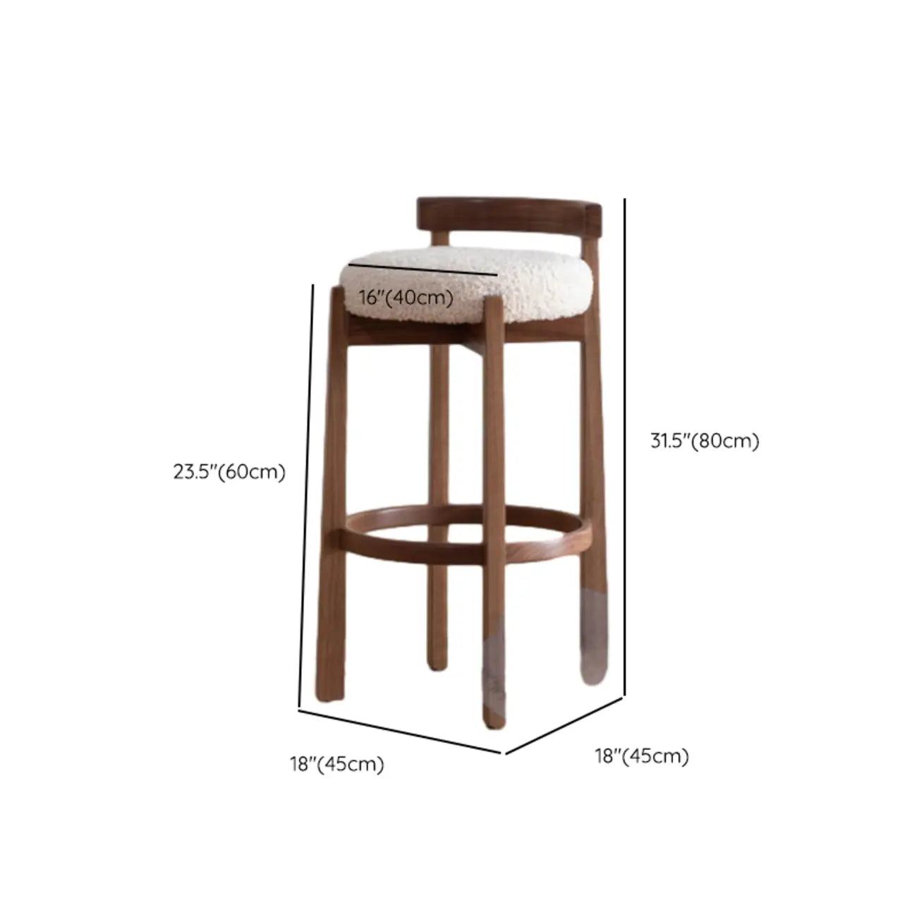 Glam Wooden Cushioned Bar Stools with Round Seat for Home Bar