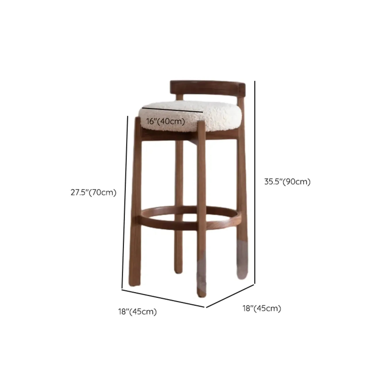Glam Wooden Cushioned Bar Stools with Round Seat for Home Bar