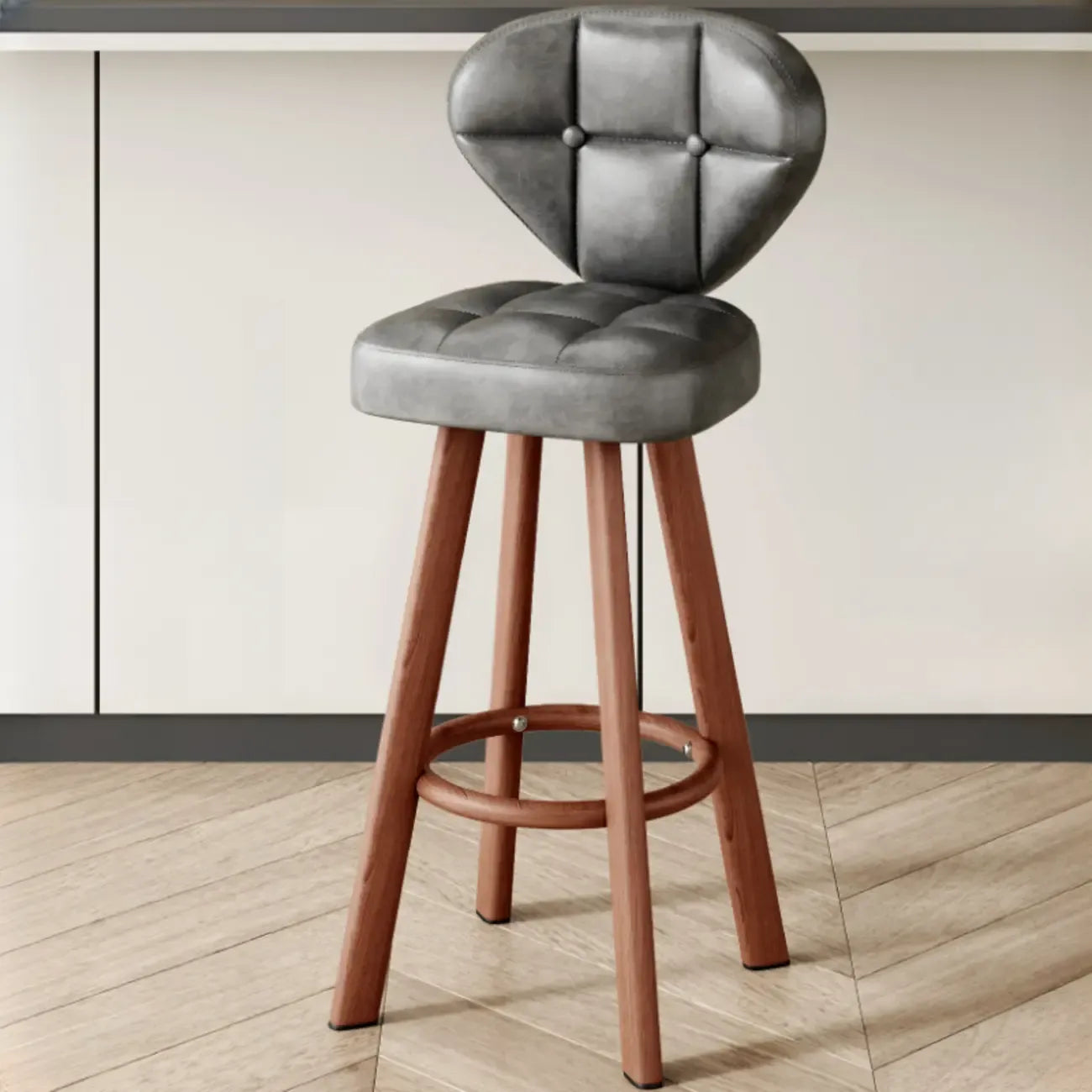 Modern Tufted Counter Height Bar Stools with Metal Footrest