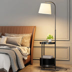 Arc Floor Lamp with Shelves and Fabric Shade for Living Room
