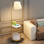 Arc Floor Lamp with Shelves and Fabric Shade for Living Room