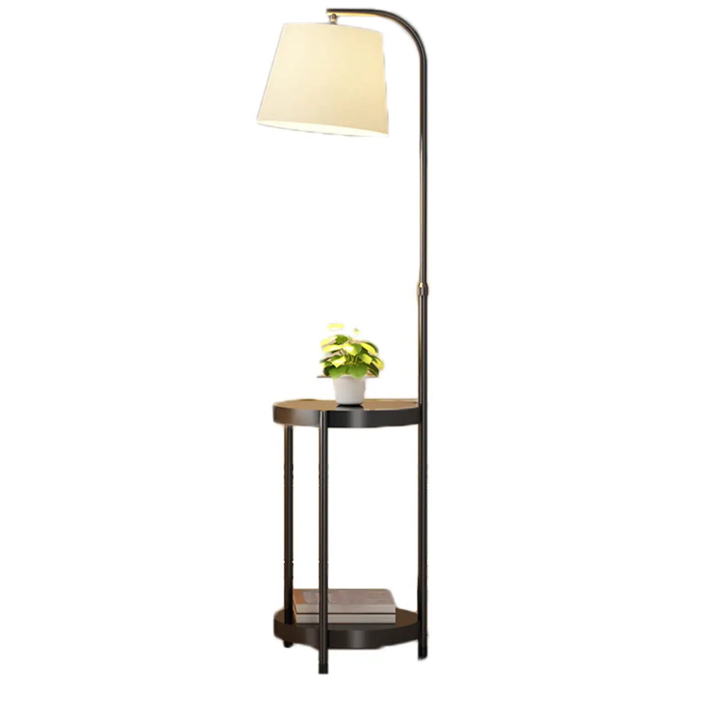 Arc Floor Lamp with Shelves and Fabric Shade for Living Room