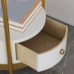 Arc Floor Lamp with Shelves and Fabric Shade for Living Room