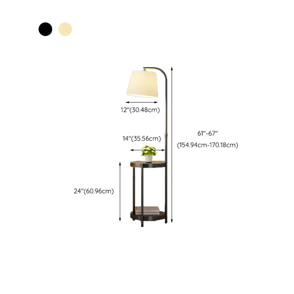 Arc Floor Lamp with Shelves and Fabric Shade for Living Room