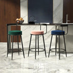 Glam Metal Upholstered Bar Stools with Open Low Back for Kitchen