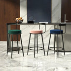 Glam Metal Upholstered Bar Stools with Open Low Back for Kitchen