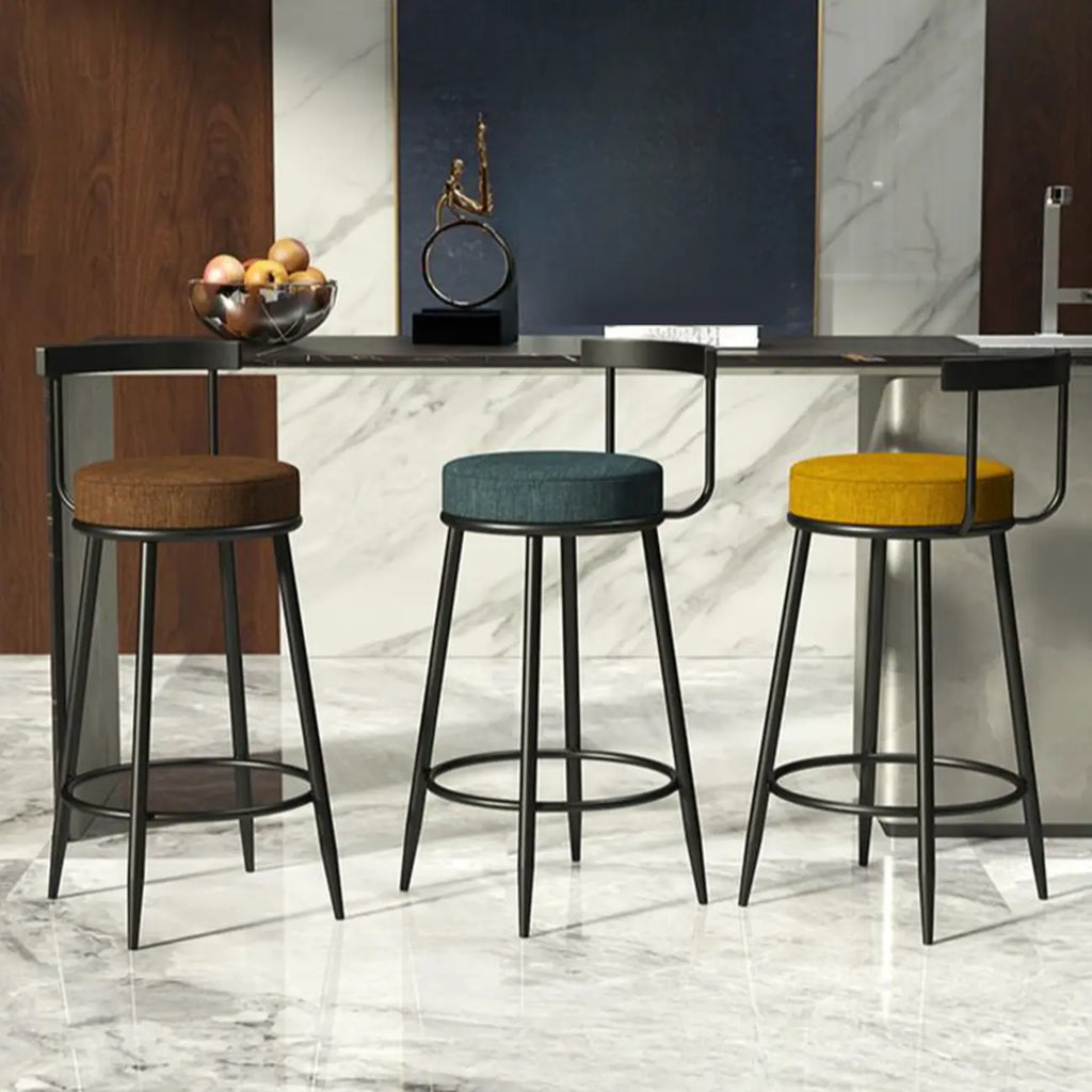 Glam Metal Upholstered Bar Stools with Open Low Back for Kitchen