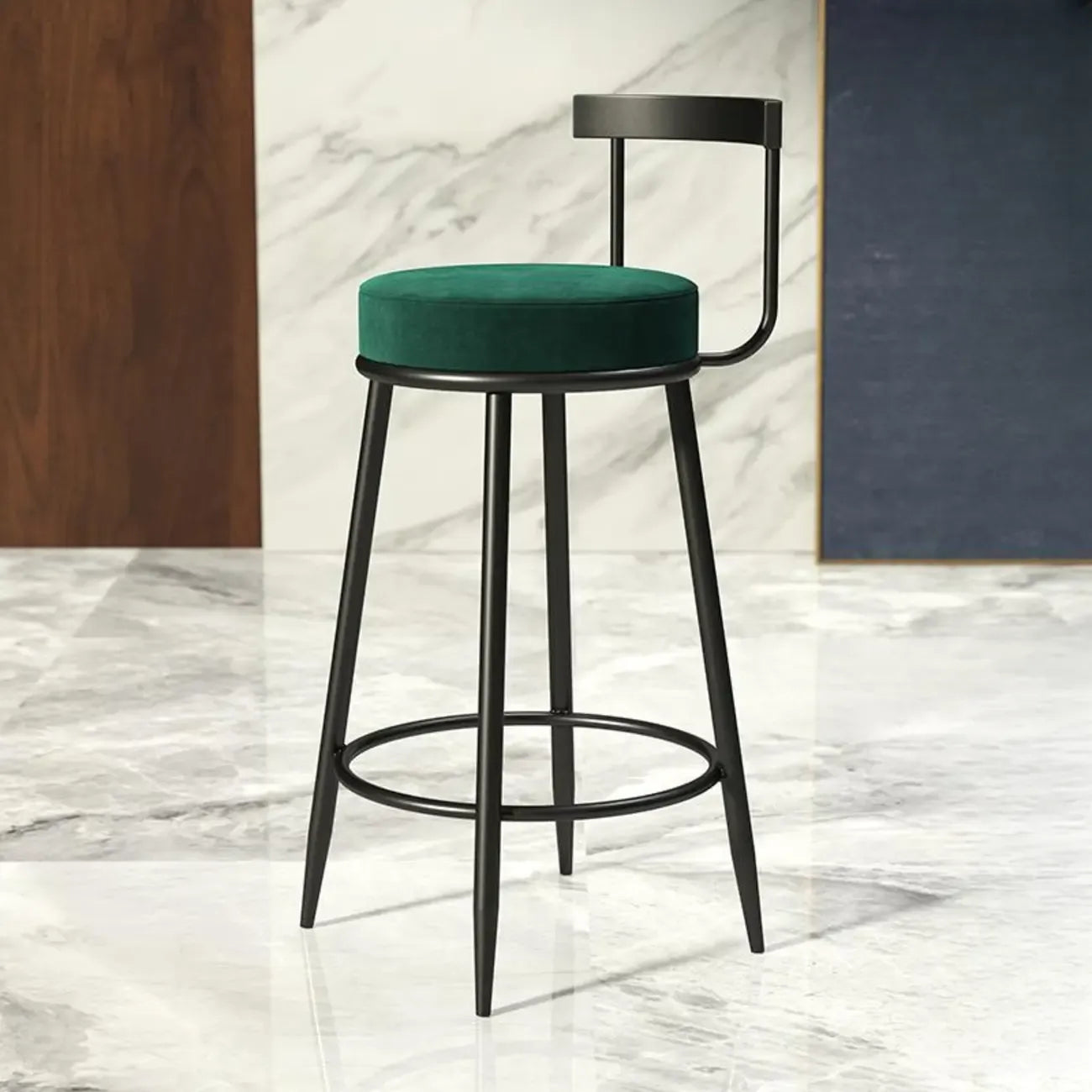 Glam Metal Upholstered Bar Stools with Open Low Back for Kitchen