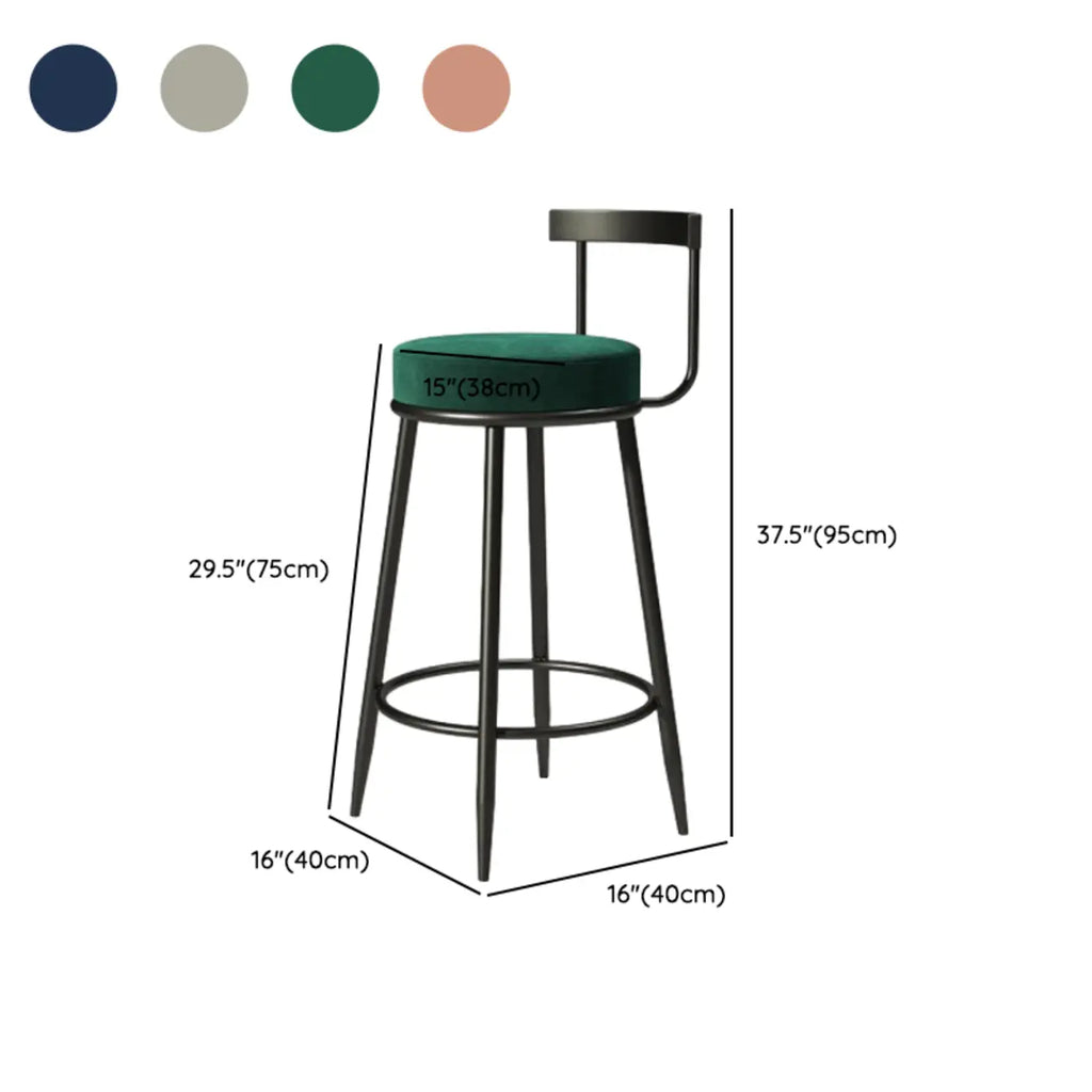 Glam Metal Upholstered Bar Stools with Open Low Back for Kitchen