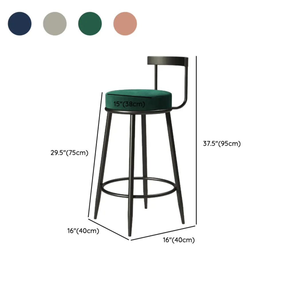 Glam Metal Upholstered Bar Stools with Open Low Back for Kitchen