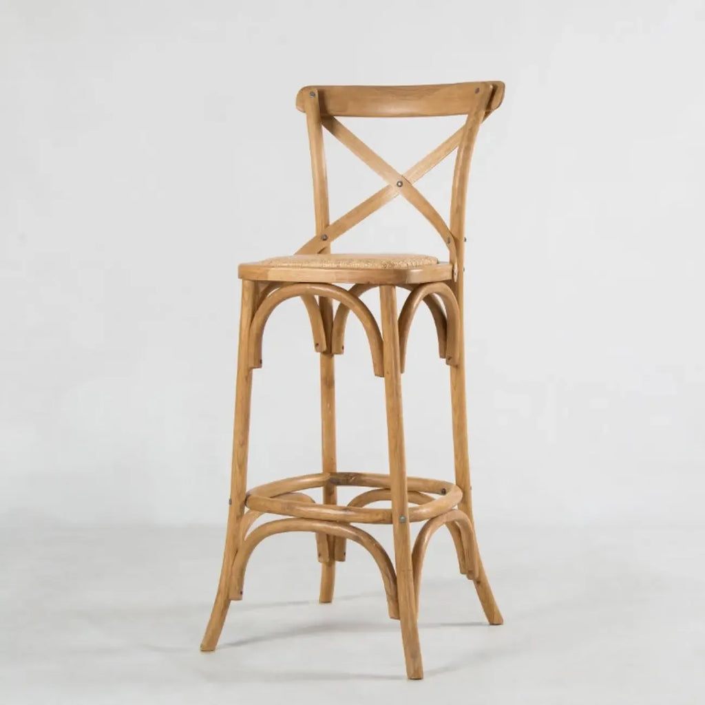 Rustic Farmhouse Wooden Square Rattan Cross Back Bar Stools