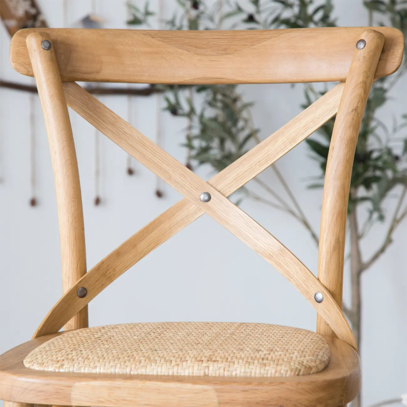 Rustic Farmhouse Wooden Square Rattan Cross Back Bar Stools