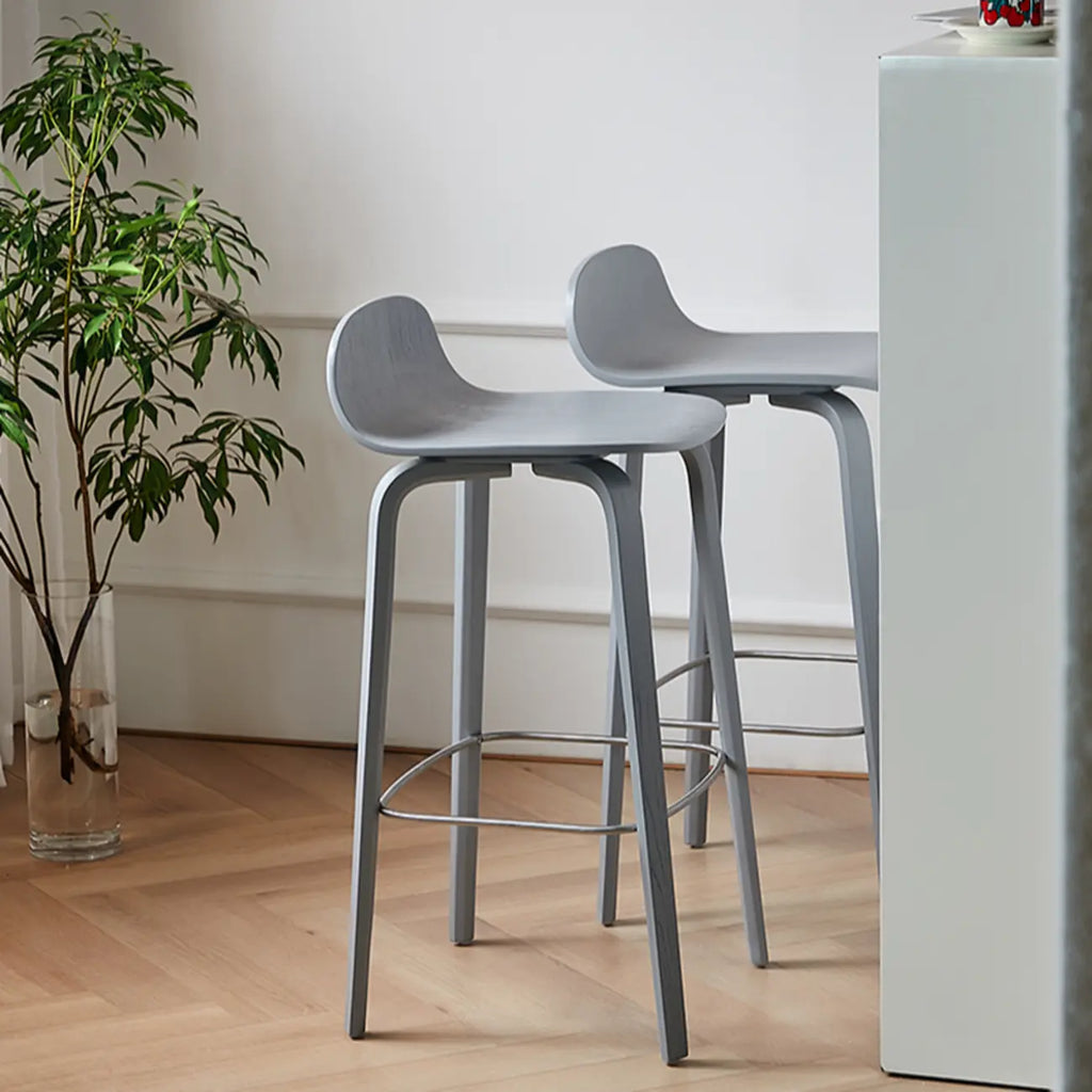 Minimalist Wooden Bar Stools with Footrest for Kitchen