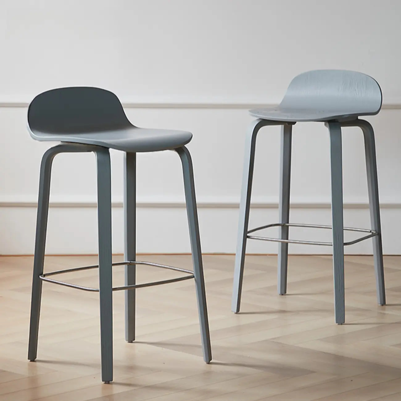 Minimalist Wooden Bar Stools with Footrest for Kitchen
