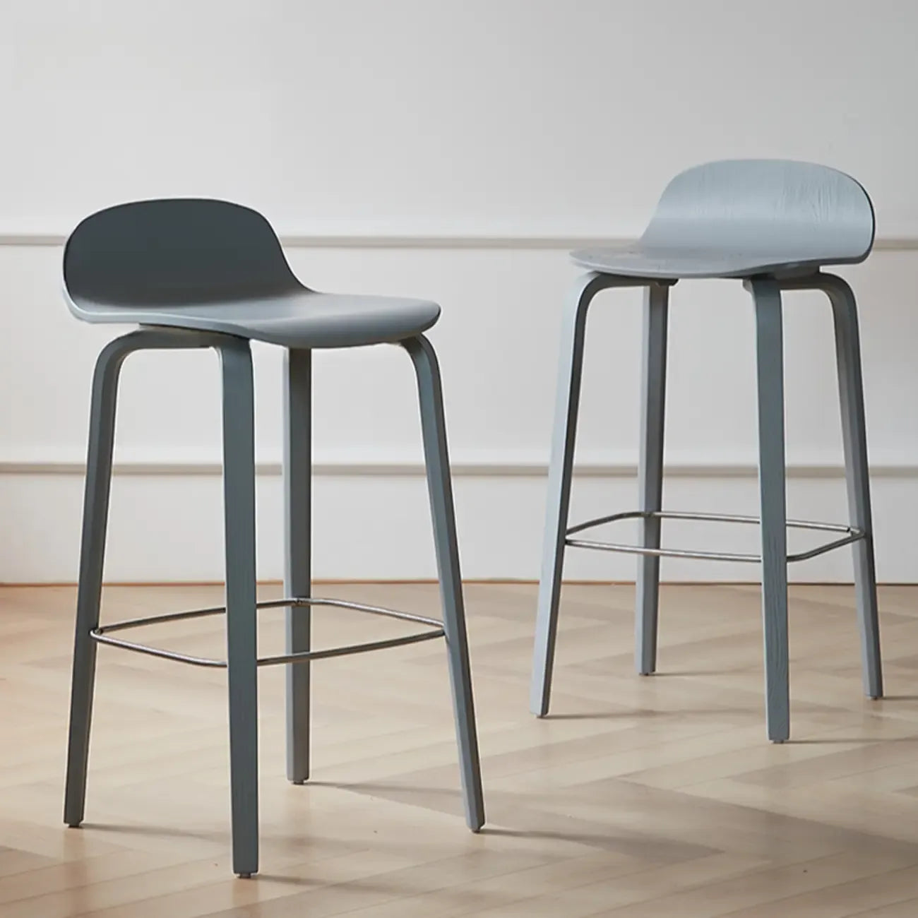 Minimalist Wooden Bar Stools with Footrest for Kitchen
