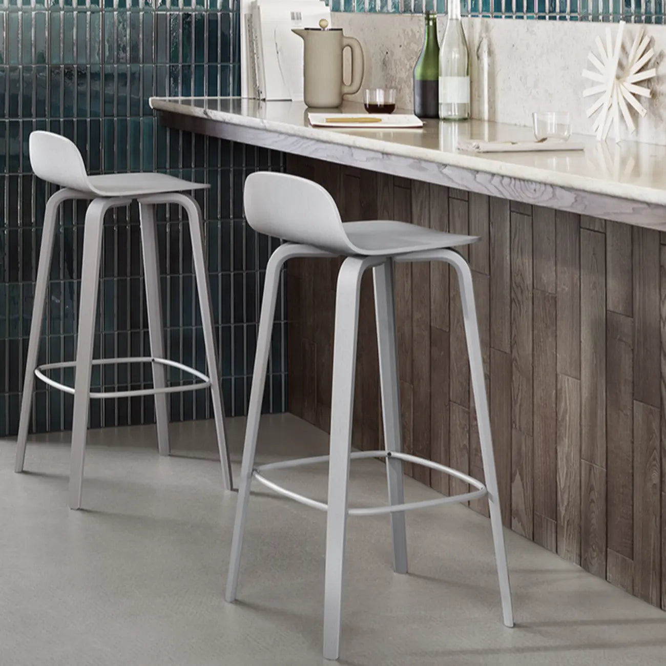 Minimalist Wooden Bar Stools with Footrest for Kitchen
