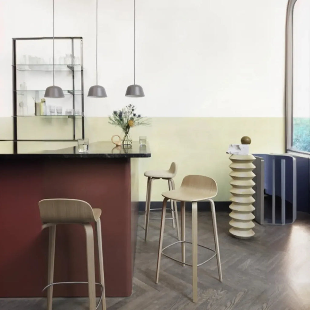 Minimalist Wooden Bar Stools with Footrest for Kitchen