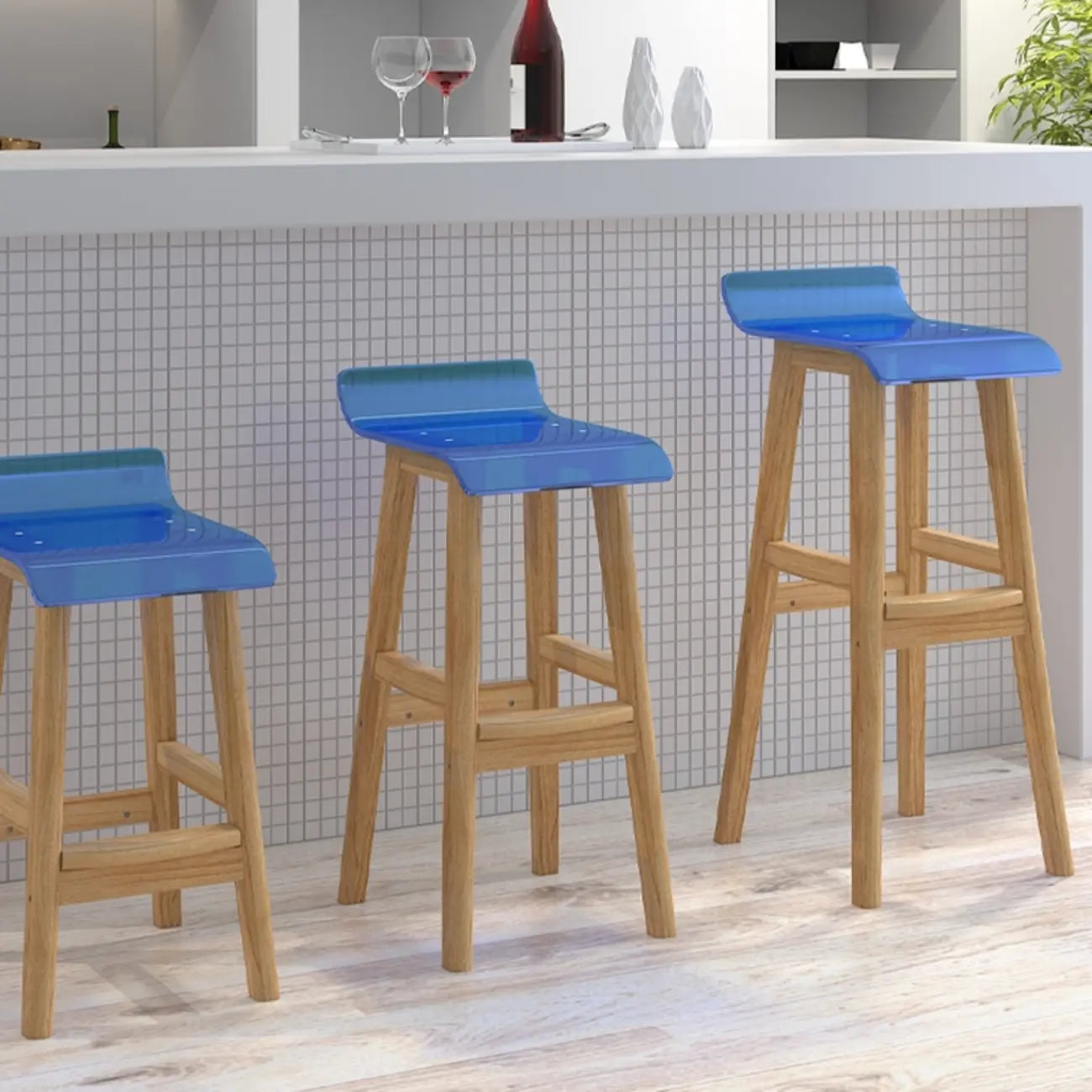 Acrylic Saddle Counter Height Wooden Bar Stools