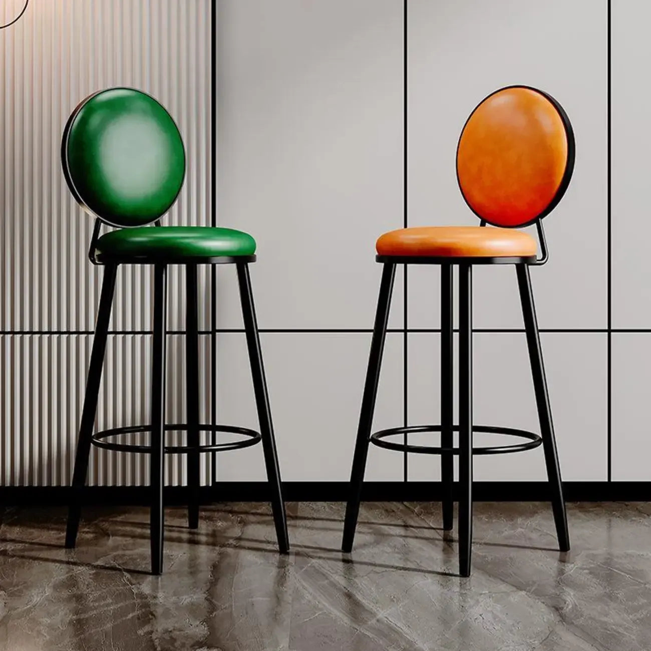Modern Faux Leather Round Metal Frame Bar Stools for Home Bar