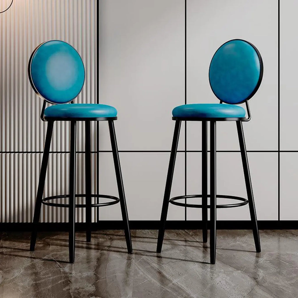 Modern Faux Leather Round Metal Frame Bar Stools for Home Bar