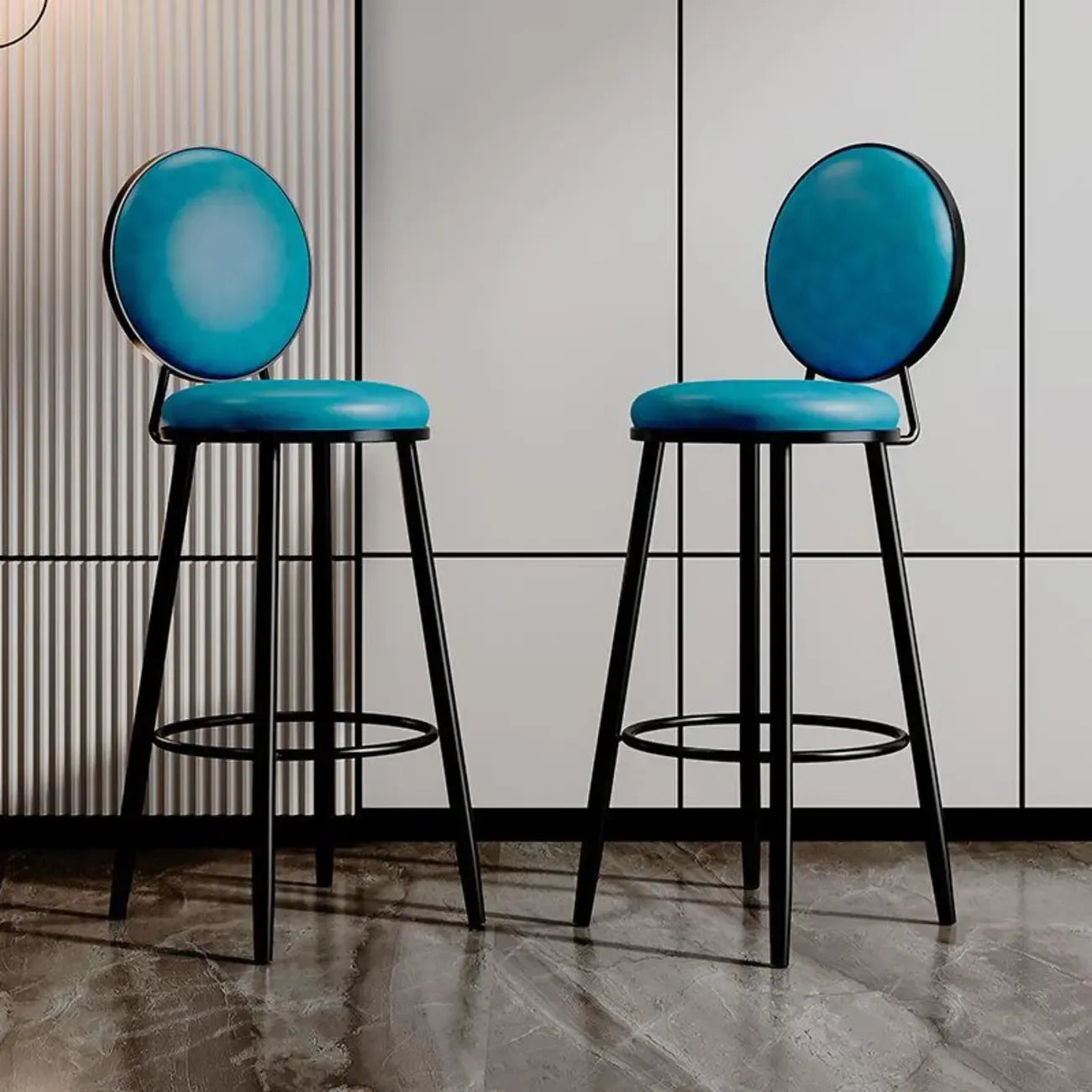 Modern Faux Leather Round Metal Frame Bar Stools for Home Bar