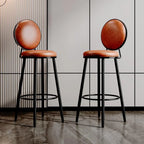 Modern Faux Leather Round Metal Frame Bar Stools for Home Bar