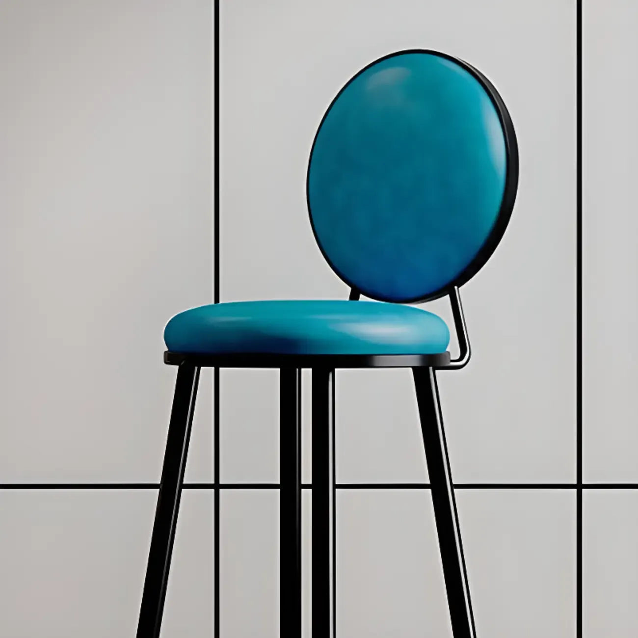 Modern Faux Leather Round Metal Frame Bar Stools for Home Bar