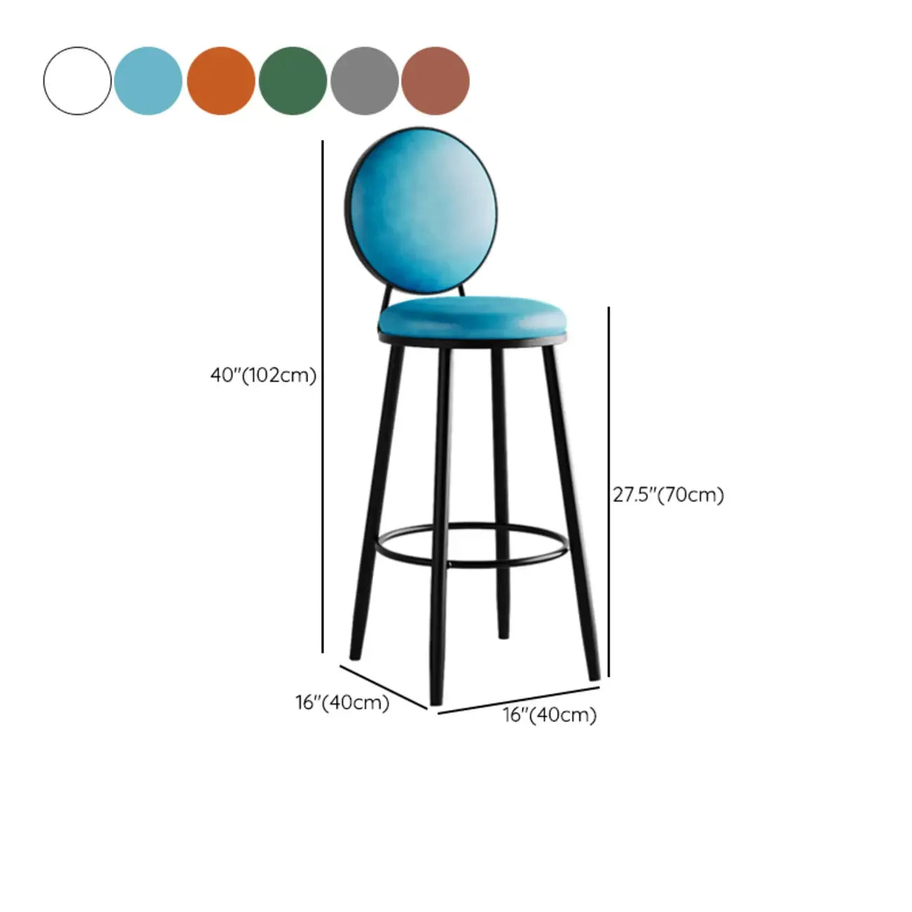 Modern Faux Leather Round Metal Frame Bar Stools for Home Bar