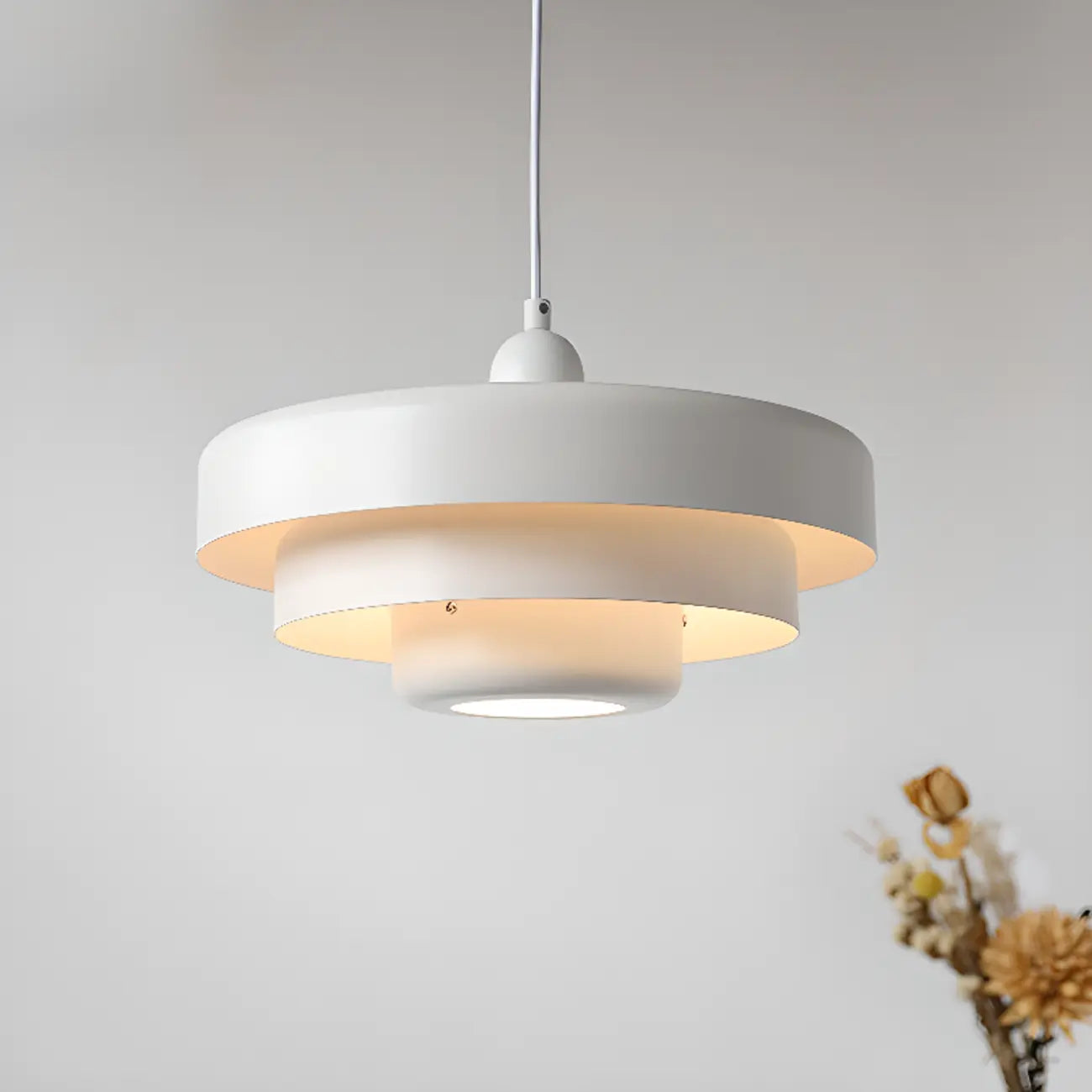 Designer White Layered Cake Iron Pendant Lamp for Living Room