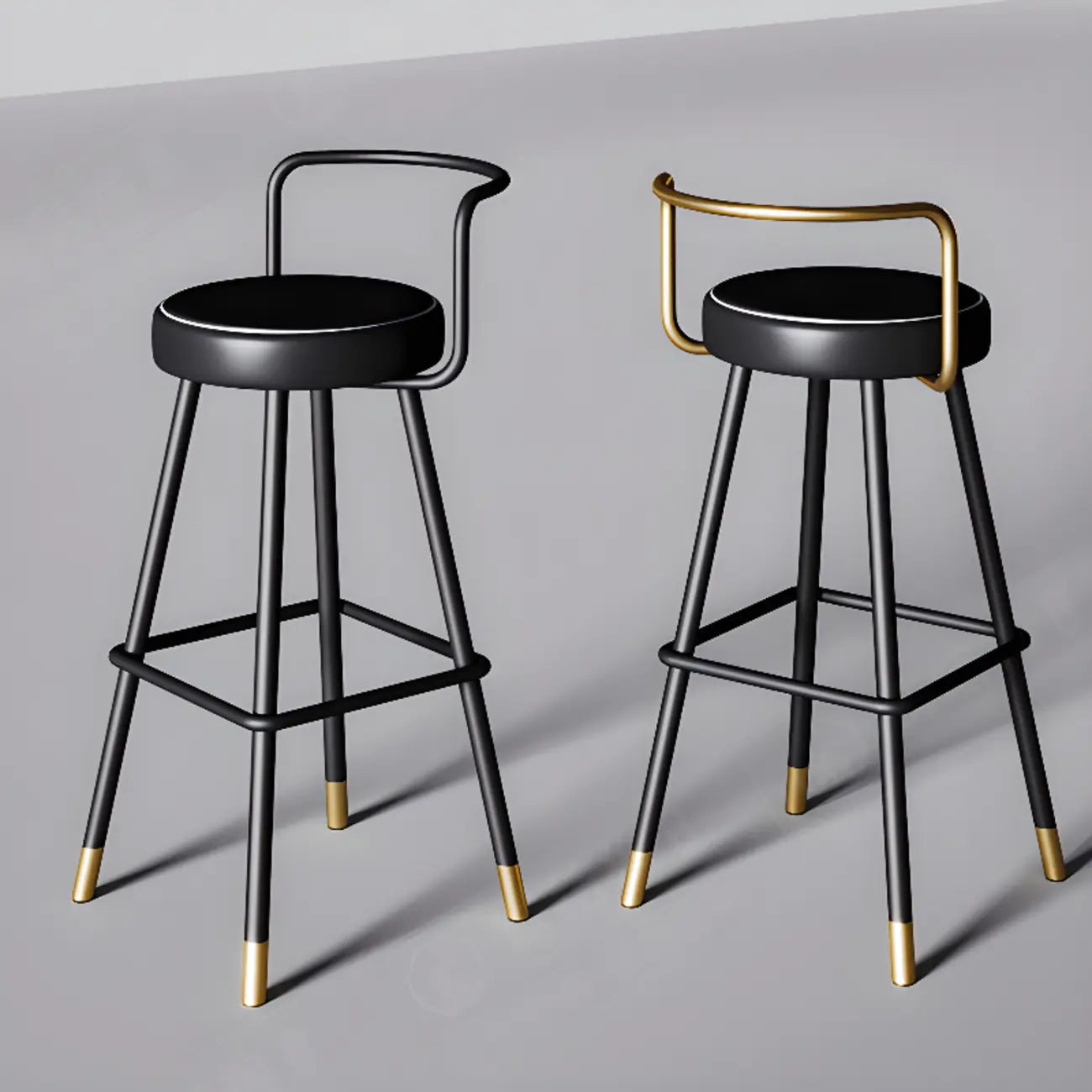 Minimalist Black Metal Upholstered Leather Bar Stool