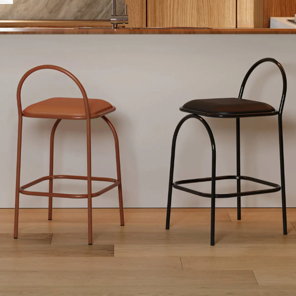 Minimalist Metal Frame Leather Counter Stools with Open Back