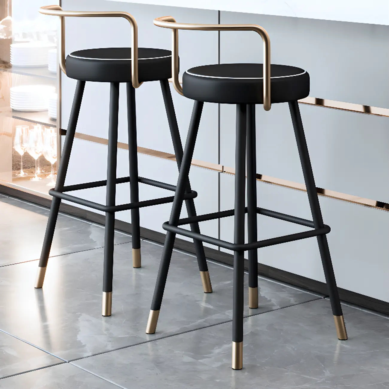 Minimalist Black Metal Upholstered Leather Bar Stool